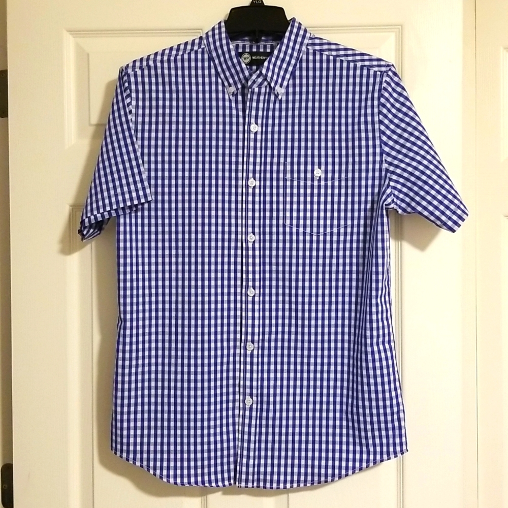 Weatherproof Comfort Stretch Men's Medium Blue White Bottom Up Short Sleeve